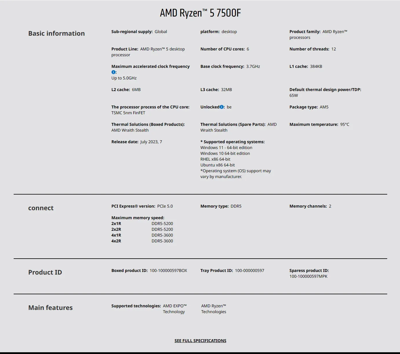 AMD Ryzen 5 7500F 3.7GHz 6-Cor - Pc Gaming Ddr5 recension och pris