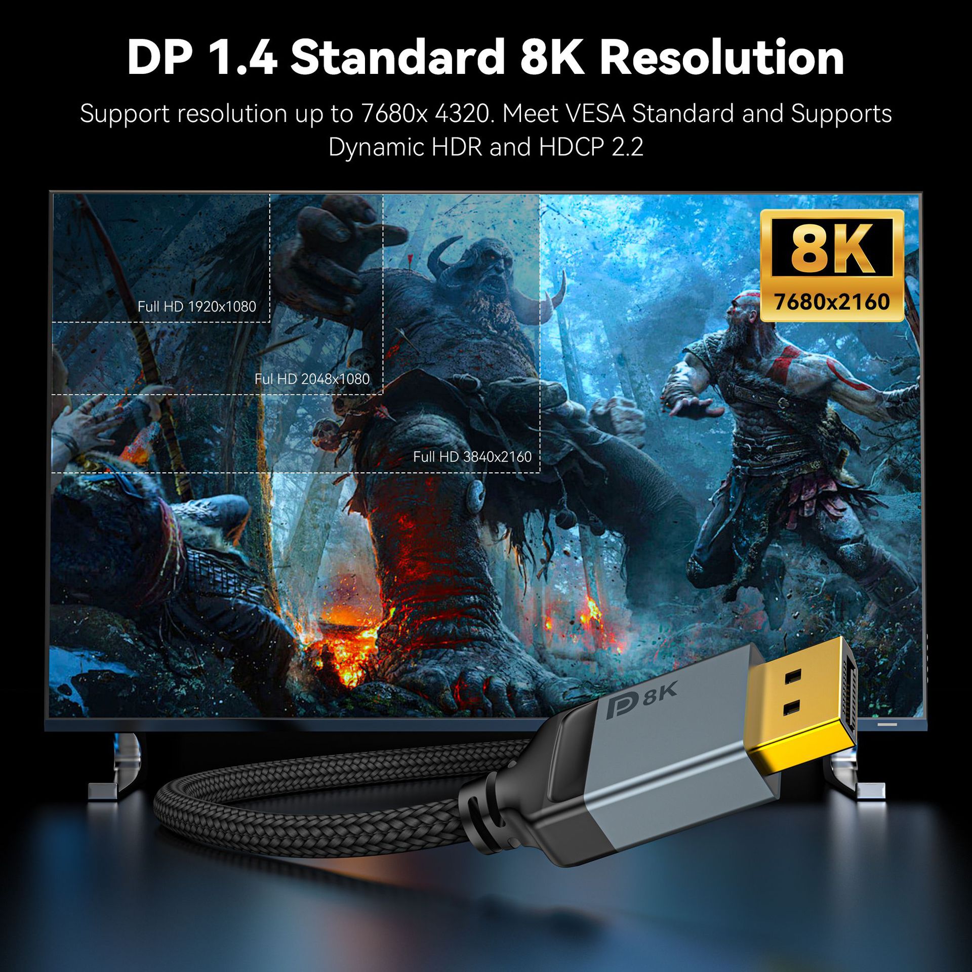 8K DisplayPort Cable 1.4,DP Ca - High Refresh Monitor recension och pris