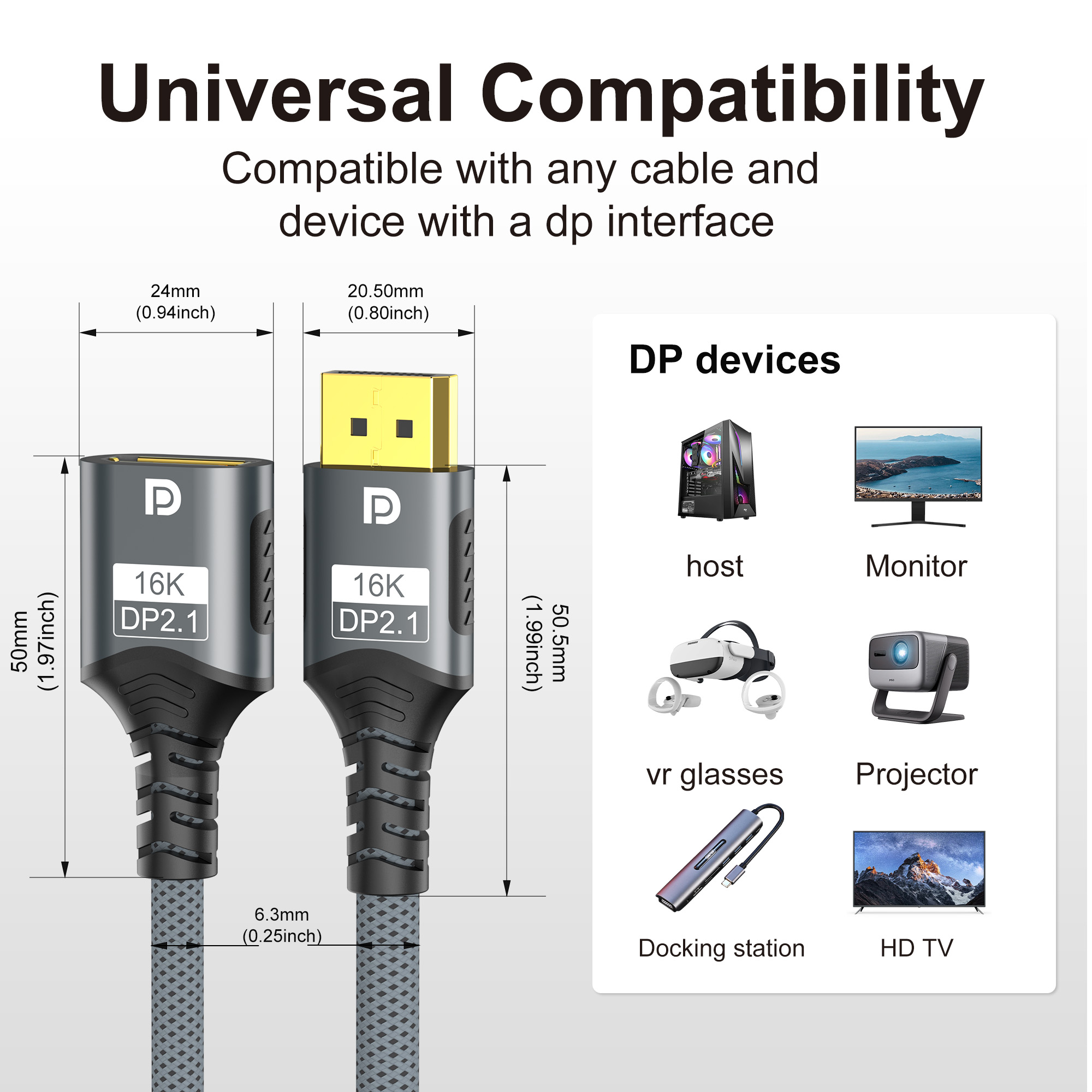 DisplayPort 2.1 Extension Cabl - High Refresh Monitor recension och pris
